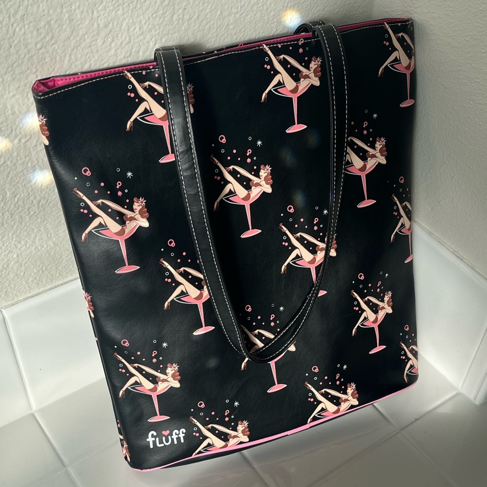 (Brand New) Martini Pin Up Tote Faux Black Leather